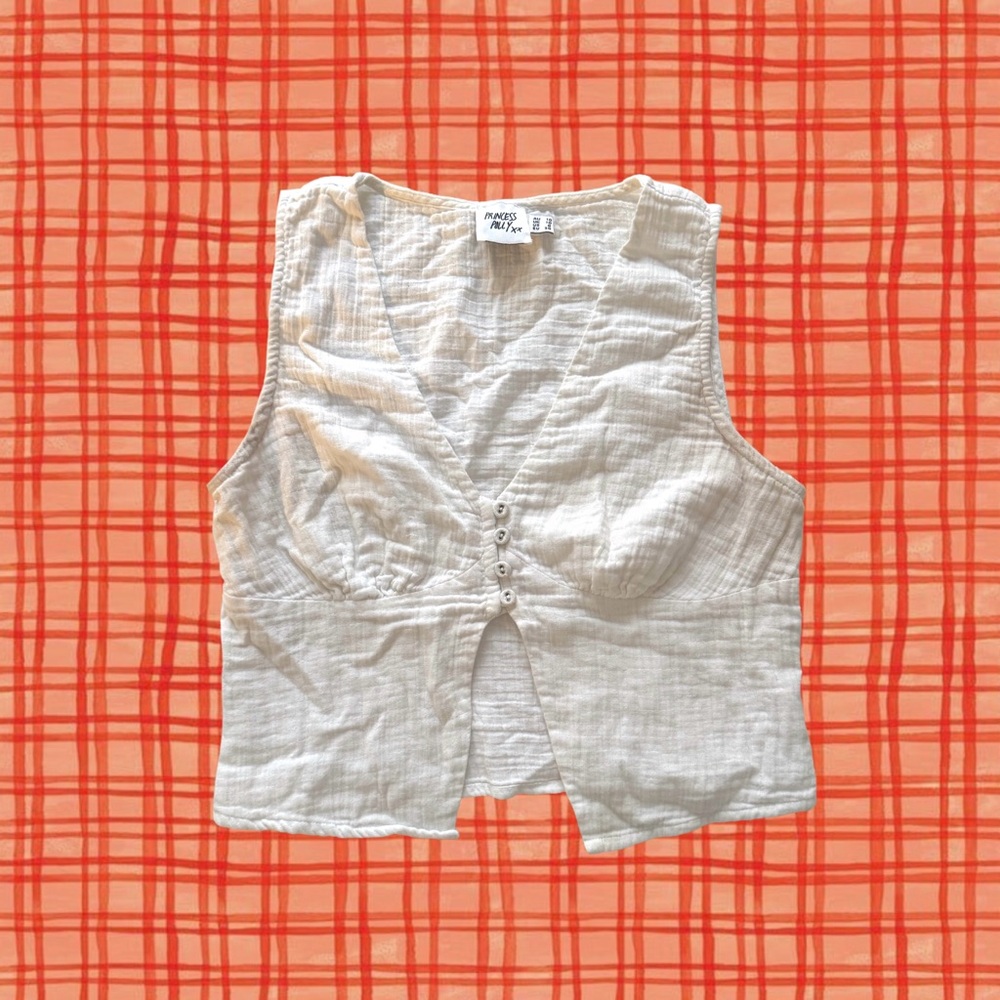 Princess Polly White Button-Front Vest Top